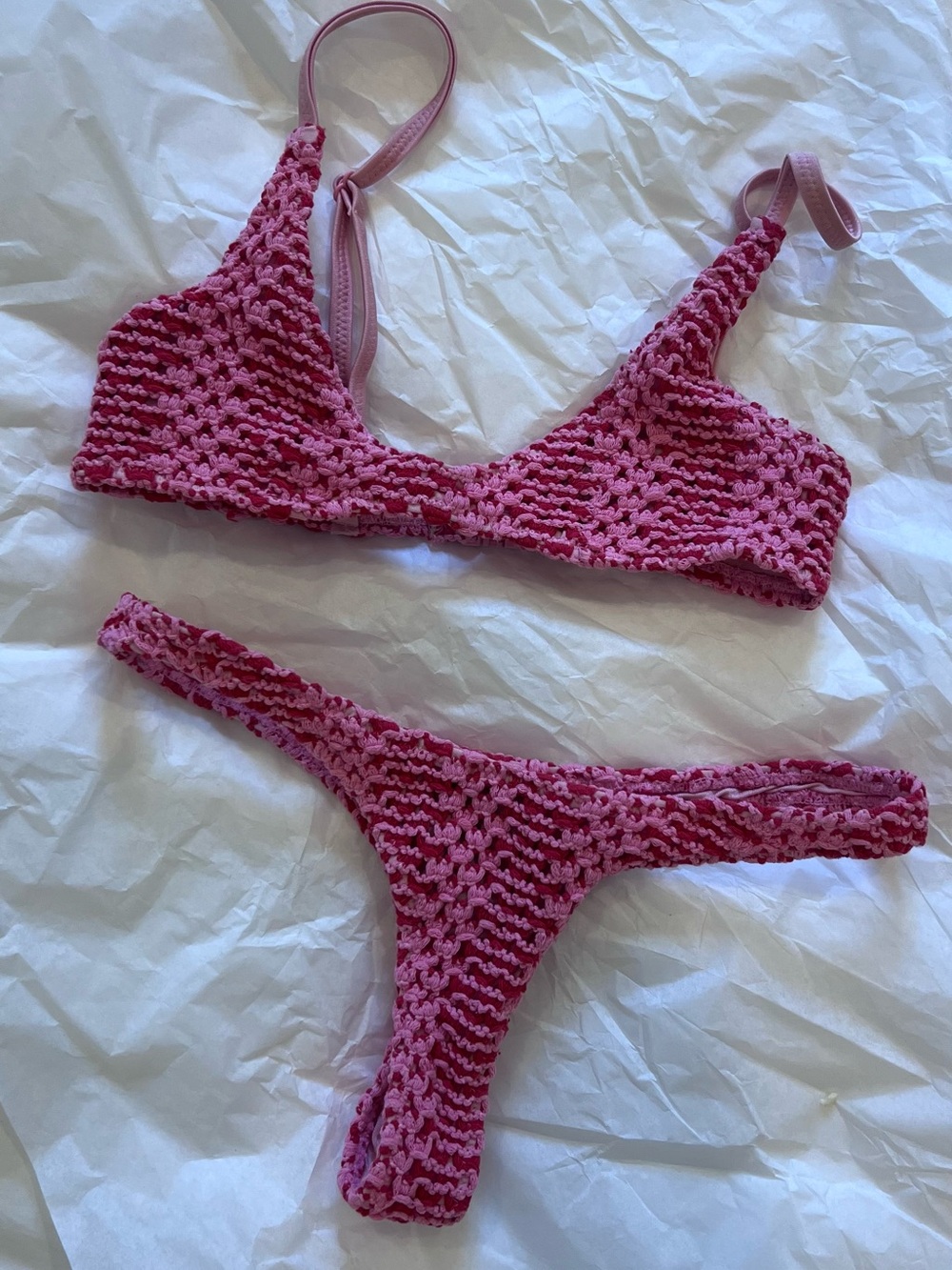 TRIANGL XXS Pink Crochet Bikini Set